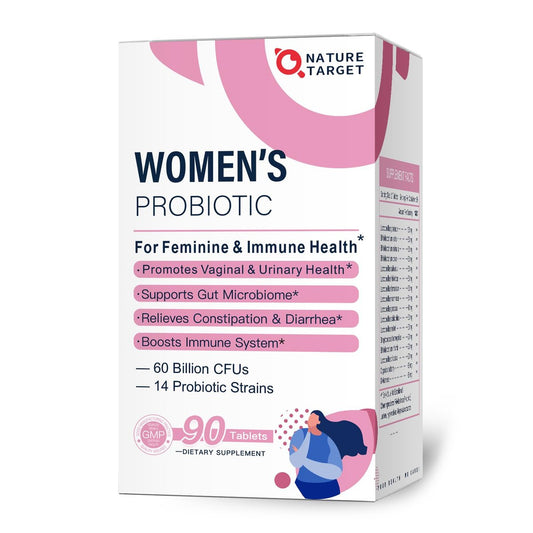 NATURE TARGET Probiotika für Frauen mit Präbiotika, Cranberry und D-Mannose, 60 Milliarden KBE, Weibliches Probiotikum für Verdauungsgesundheit/Darmgesundheit/Immunbooster