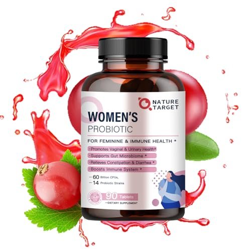 NATURE TARGET Probiotika für Frauen mit Präbiotika, Cranberry und D-Mannose, 60 Milliarden KBE, Weibliches Probiotikum für Verdauungsgesundheit/Darmgesundheit/Immunbooster