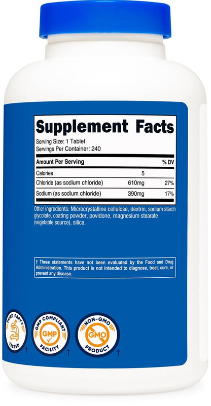 Nutricost Natriumchlorid 1000mg, 240 Tabletten - Salztabletten, Non-GMO, Glutenfrei