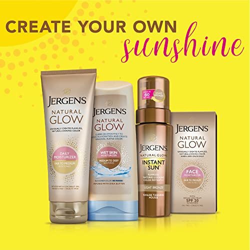 Jergens Natural Glow Gesicht Selbstbräuner Lotion mit SPF 20, für helle bis mittlere Hauttöne, täglicher Sonnenschutz, ölfrei, Breitspektrum UVA/UVB Schutz, 2er Pack (2 x 59 ml)
