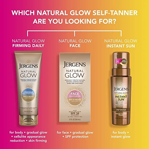 Jergens Natural Glow Gesicht Selbstbräuner Lotion mit SPF 20, für helle bis mittlere Hauttöne, täglicher Sonnenschutz, ölfrei, Breitspektrum UVA/UVB Schutz, 2er Pack (2 x 59 ml)