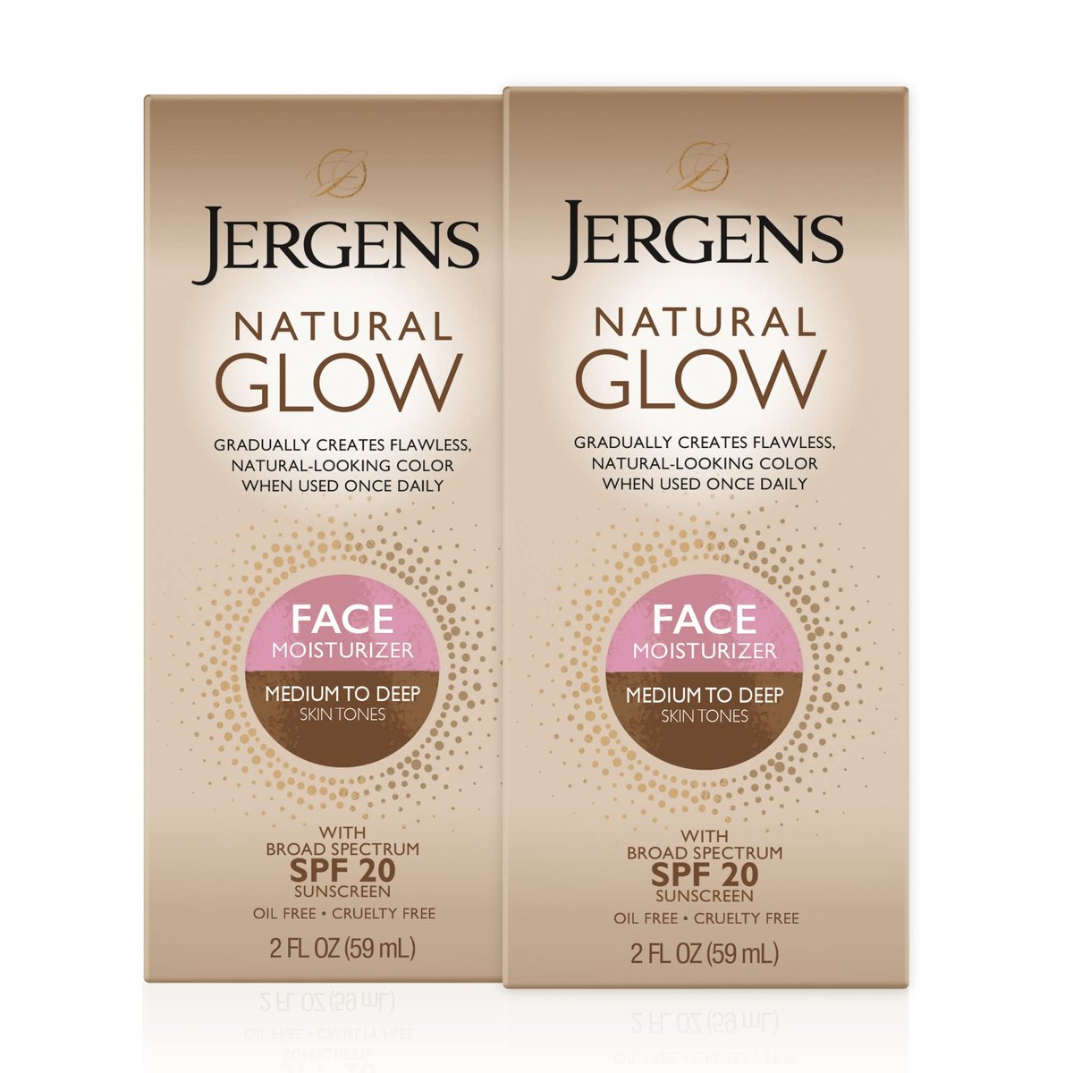 Jergens Natural Glow Selbstbräuner Gesichtsfeuchtigkeitscreme mit SPF 20 Sonnenschutz, mittlere bis dunkle Hauttöne, ölfrei, 60 ml