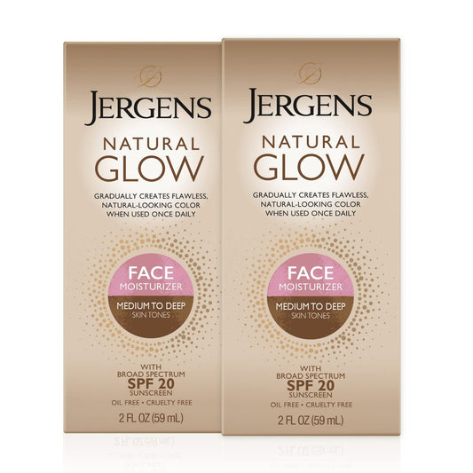 Jergens Natural Glow Gesichts-Bräunungslotion mit SPF 20, Selbstbräuner für mittlere bis dunkle Hauttöne, 2er-Pack (2 x 59 ml)