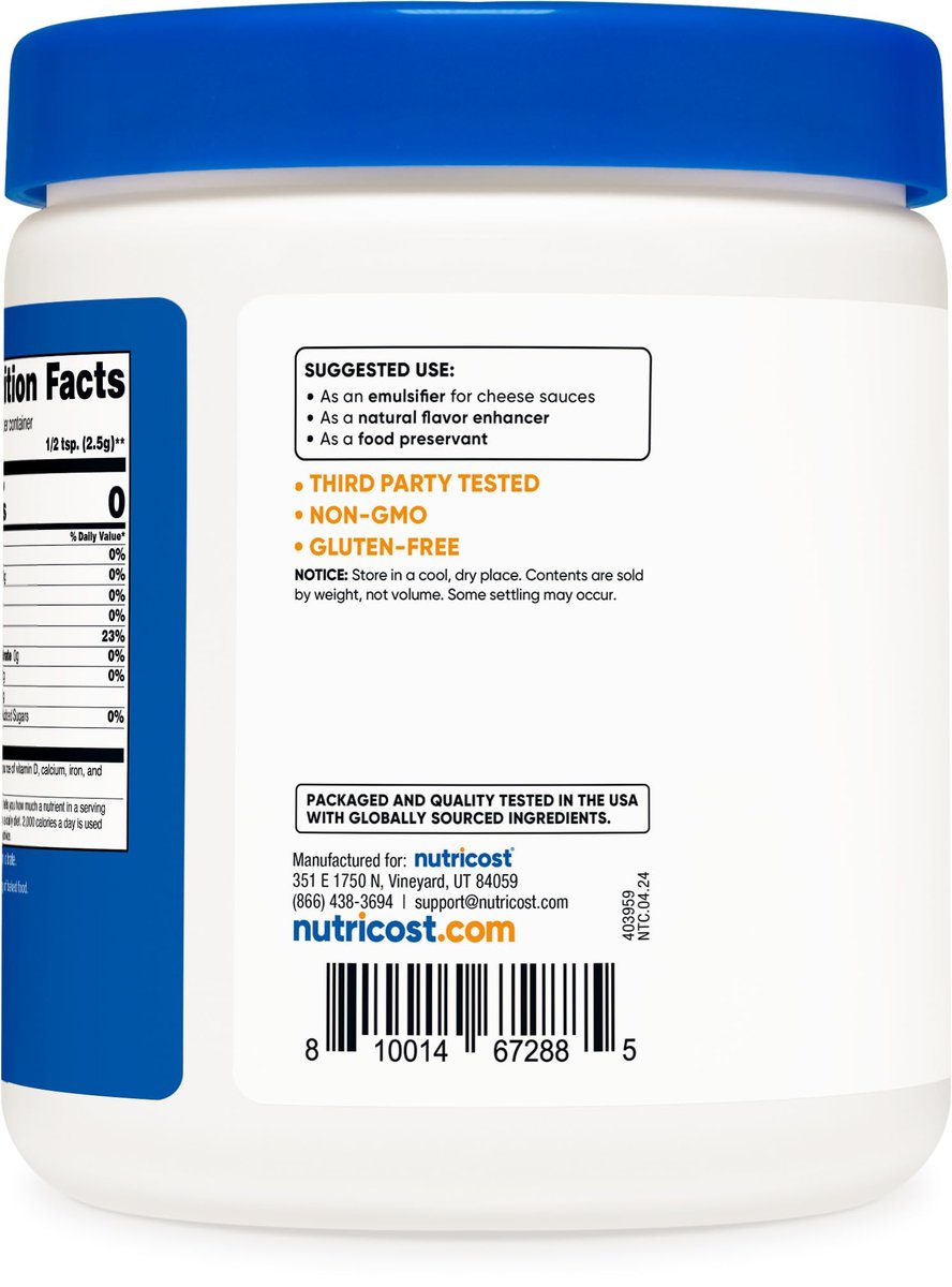 Nutricost Natriumcitrat Pulver 1LB (454g) - Lebensmittelqualität, Nicht-GVO - Emulgator, Natürlicher Geschmacksverstärker, Konservierungsmittel