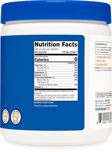 Nutricost Natriumcitrat Pulver 1LB (454g) - Lebensmittelqualität, Nicht-GVO - Emulgator, Natürlicher Geschmacksverstärker, Konservierungsmittel