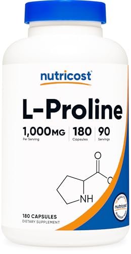 Nutricost L-Prolin 1000mg, 180 Kapseln (90 Portionen) - 500mg pro Kapsel, Non-GMO, Glutenfrei