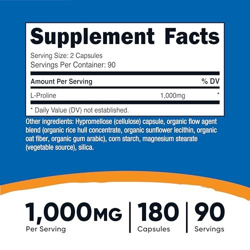 Nutricost L-Prolin 1000mg, 180 Kapseln (90 Portionen) - 500mg pro Kapsel, Non-GMO, Glutenfrei