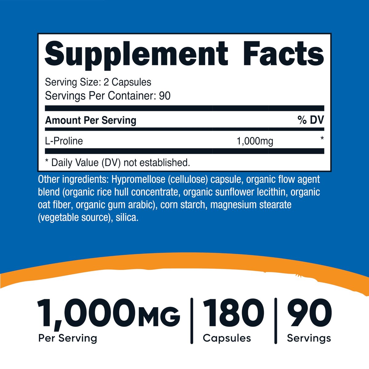 Nutricost L-Prolin 1000mg, 180 Kapseln (90 Portionen) - 500mg pro Kapsel, Non-GMO, Glutenfrei