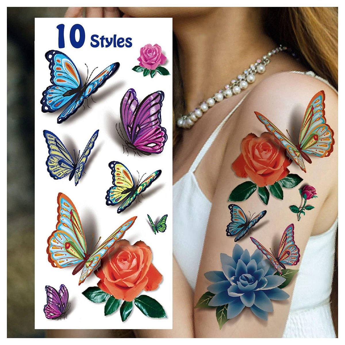 Cerlaza 78 temporäre Tattoos für Frauen Erwachsene, Schmetterling Tattoo Aufkleber realistische Tätowierungen temporär wasserfest langanhaltend Weihnachten Blume sexy semi-permanent