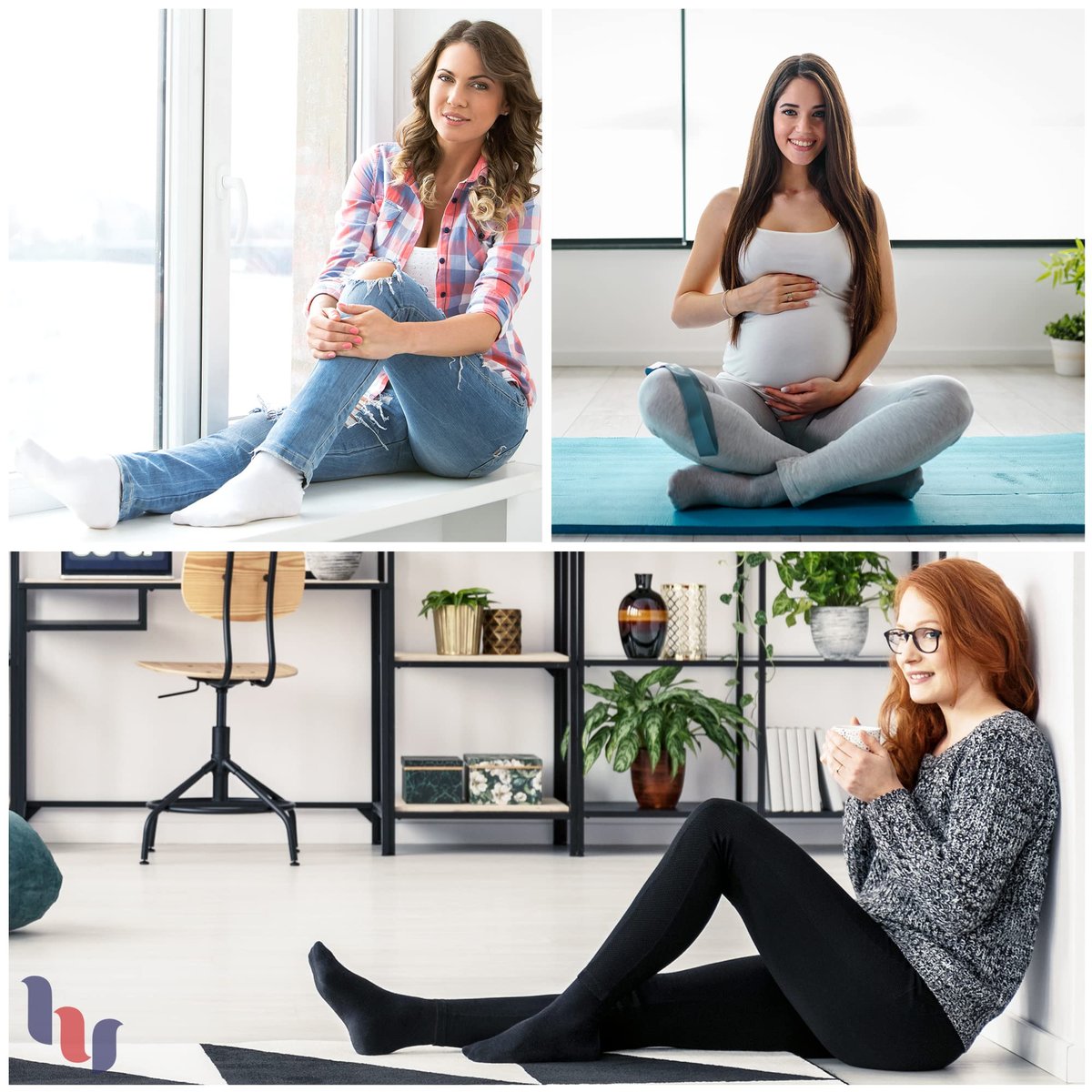 Hugh Ugoli Damen Rayon Diabetikersocken, lockerer Sitz, nahtlose Zehen & nicht einschnürendes Bündchen für geschwollene Füße, weich, extra breit und dehnbar, 3 Paar, Schwarz, Schuhgröße: 6-9