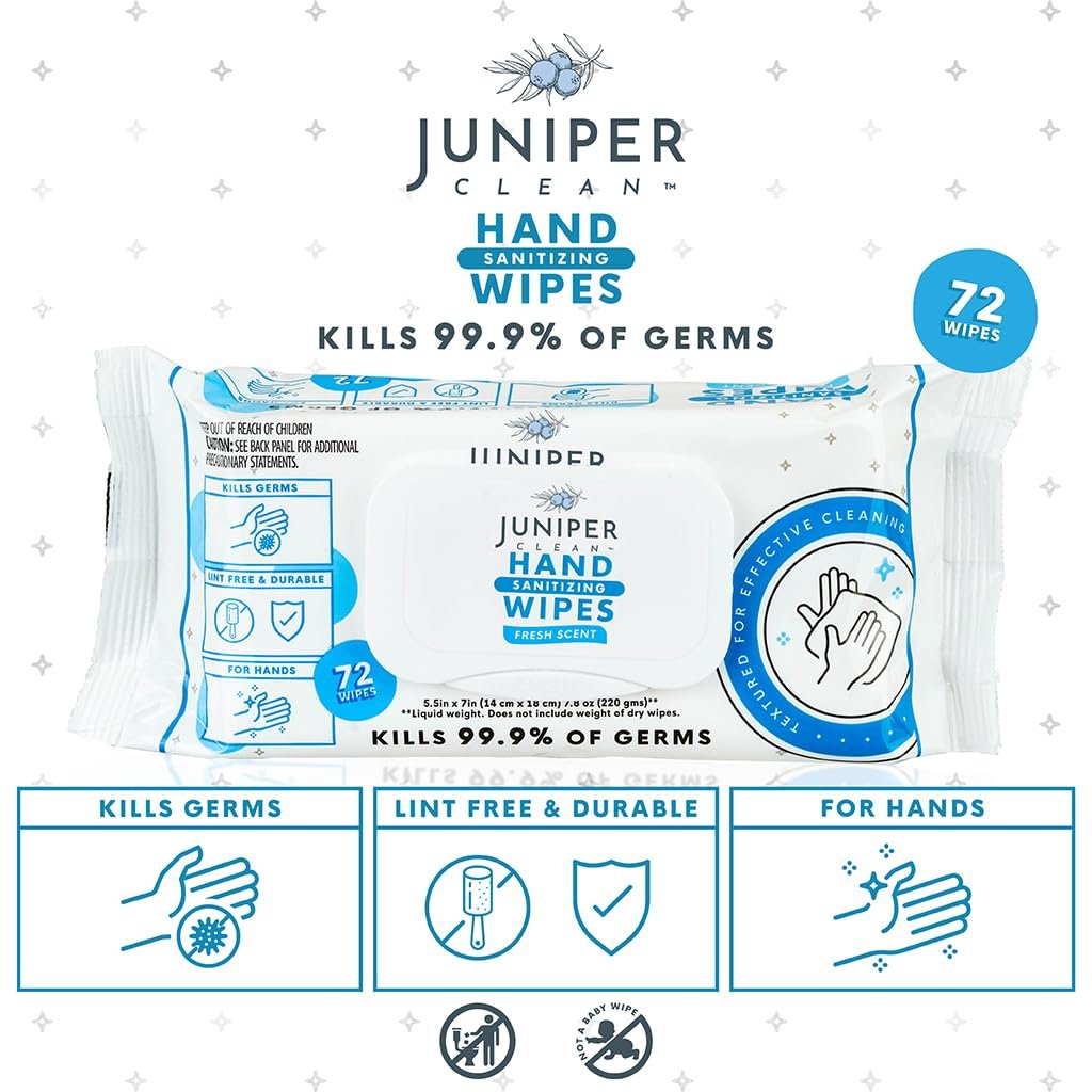 Juniper CLEAN Handdesinfektionstücher, 3er Pack, 216 Tücher, frischer Duft, fusselfrei & reißfest