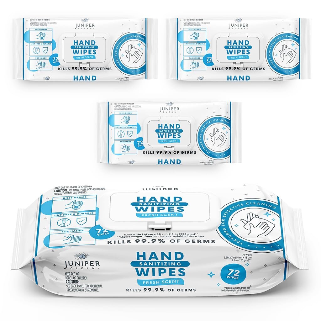 Juniper CLEAN Handdesinfektionstücher, 3er Pack, 216 Tücher, frischer Duft, fusselfrei & reißfest