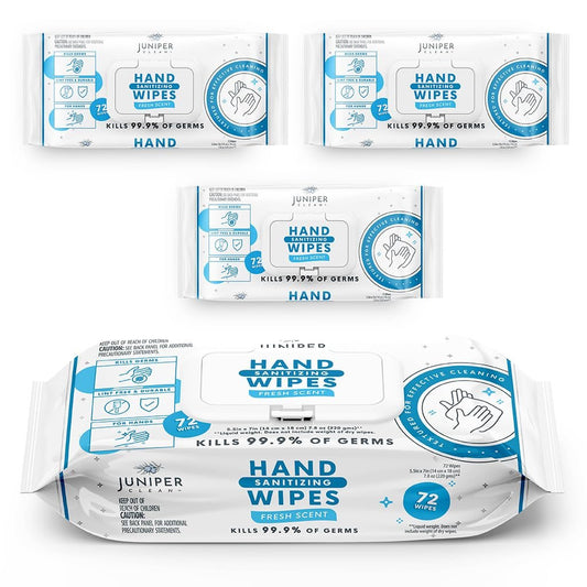 Juniper CLEAN Handdesinfektionstücher, 3er Pack, 216 Tücher, frischer Duft, fusselfrei & reißfest