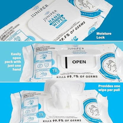 Juniper CLEAN Handdesinfektionstücher, 3er Pack, 216 Tücher, frischer Duft, fusselfrei & reißfest