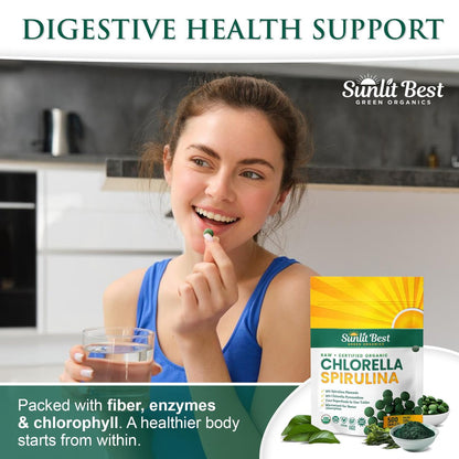 Sunlit Best Chlorella Spirulina Tabletten - Bio USDA, Premium Spirulina & Chlorella Kapseln 500 Stück - Natürliches Superfood mit Enzymen, Chlorophyll & veganem Protein