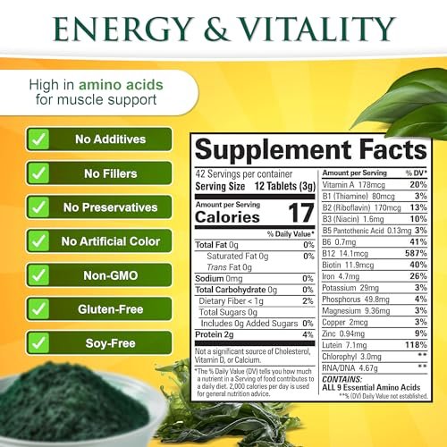 Sunlit Best Chlorella Spirulina Tabletten - Bio USDA, Premium Spirulina & Chlorella Kapseln 500 Stück - Natürliches Superfood mit Enzymen, Chlorophyll & veganem Protein