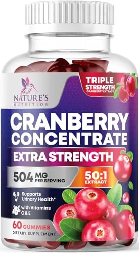 Cranberry-Extrakt 504 mg pro Portion – Cranberry-Gummis zur Unterstützung der Harngesundheit – Hilft zu reinigen und zu schützen, Cranberry-Gummi-Supplement + Vitamin C, kaubare Cran für Frauen – 60 Gummis