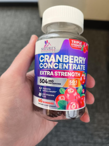 Cranberry-Extrakt 504 mg pro Portion – Cranberry-Gummis zur Unterstützung der Harngesundheit – Hilft zu reinigen und zu schützen, Cranberry-Gummi-Supplement + Vitamin C, kaubare Cran für Frauen – 60 Gummis