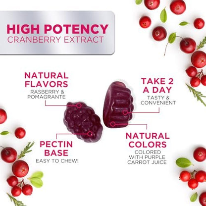 Cranberry-Extrakt 504 mg pro Portion – Cranberry-Gummis zur Unterstützung der Harngesundheit – Hilft zu reinigen und zu schützen, Cranberry-Gummi-Supplement + Vitamin C, kaubare Cran für Frauen – 60 Gummis