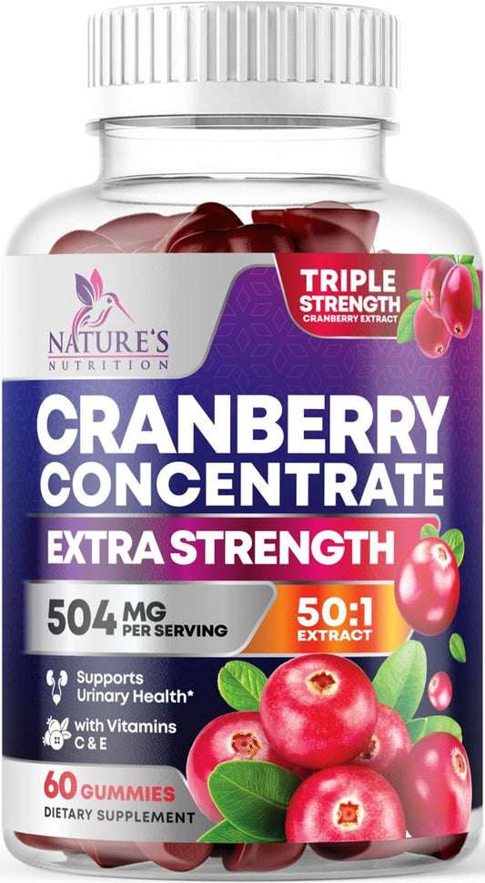 Cranberry-Extrakt 504 mg pro Portion – Cranberry-Gummis zur Unterstützung der Harngesundheit – Hilft zu reinigen und zu schützen, Cranberry-Gummi-Supplement + Vitamin C, kaubare Cran für Frauen – 60 Gummis