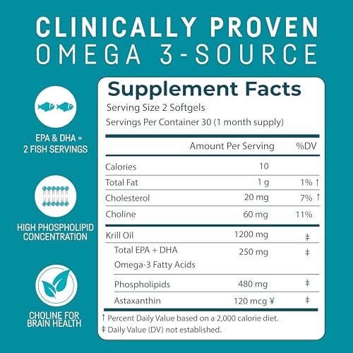 Kori Krill Oil Omega 3 – Hochabsorbierendes Krillöl mit EPA & DHA, 600 mg, 60 Softgels
