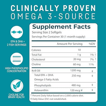 Kori Krill Oil Omega 3 – Hochabsorbierendes Krillöl mit EPA & DHA, 600 mg, 60 Softgels