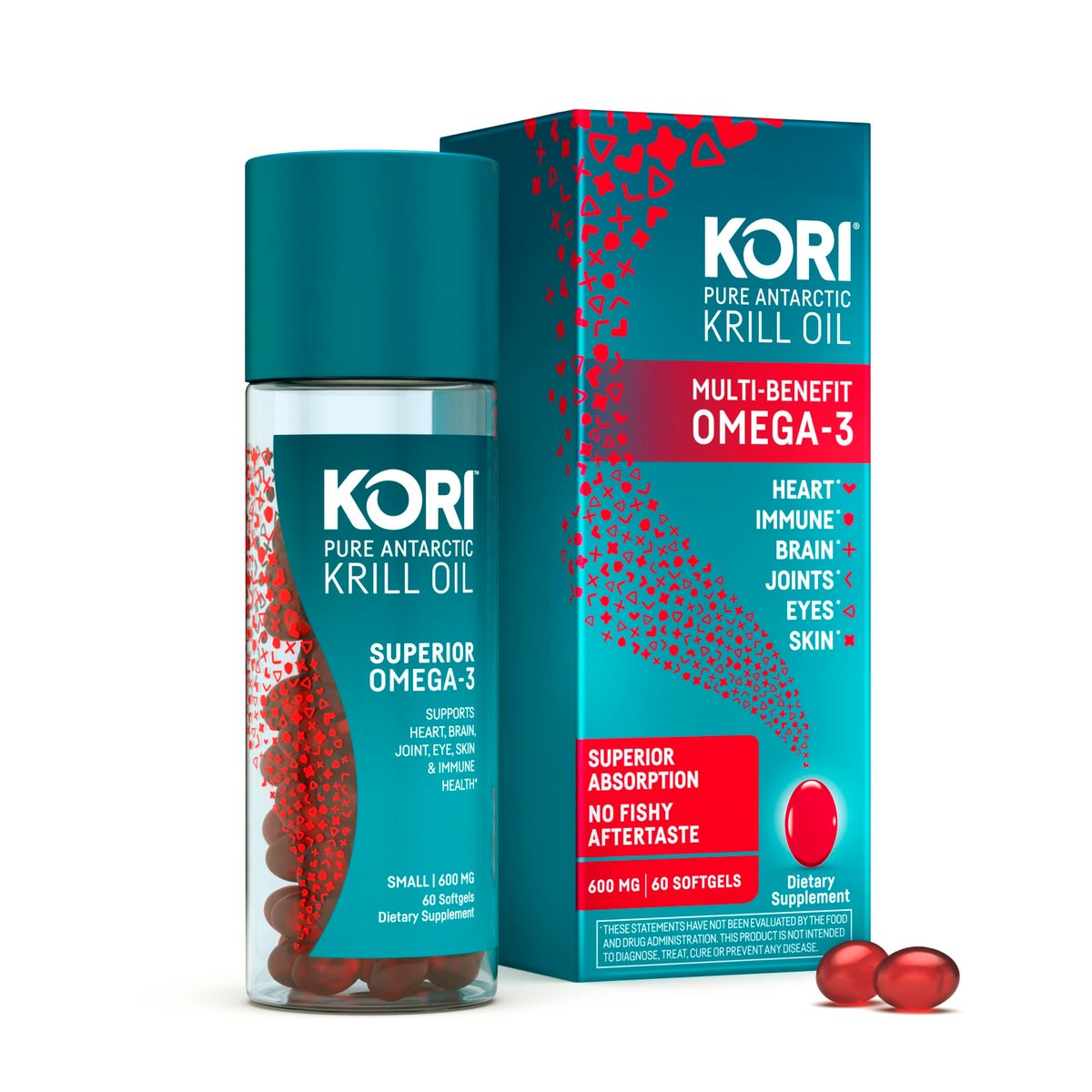 Kori Krill Oil Omega 3 – Hochabsorbierendes Krillöl mit EPA & DHA, 600 mg, 60 Softgels