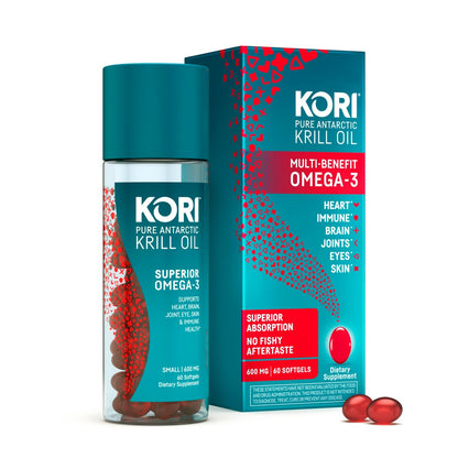 Kori Krill Oil Omega 3 – Hochabsorbierendes Krillöl mit EPA & DHA, 600 mg, 60 Softgels