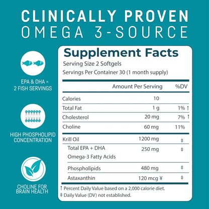 Kori Krill Oil Omega 3 – Hochabsorbierendes Krillöl mit EPA & DHA, 600 mg, 60 Softgels