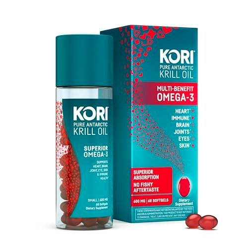 Kori Krill Oil Omega 3 – Hochabsorbierendes Krillöl mit EPA & DHA, 600 mg, 60 Softgels