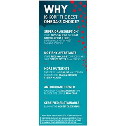 Kori Krill Oil Omega 3 – Hochabsorbierendes Krillöl mit EPA & DHA, 600 mg, 60 Softgels