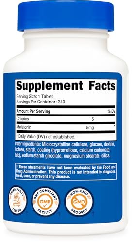 Nutricost Melatonin 5mg, 240 Tabletten - 5mg pro Portion, Non-GMO, Glutenfrei