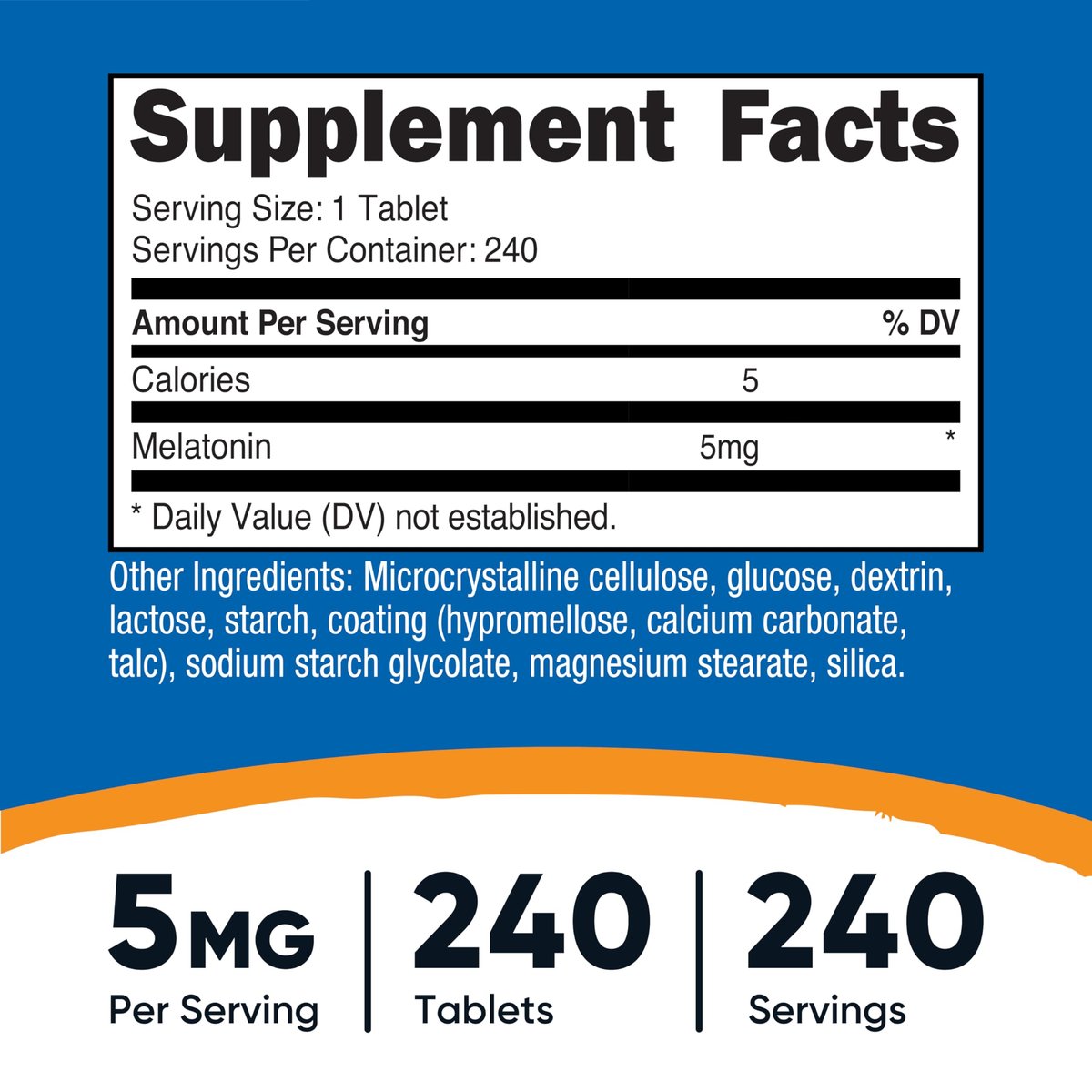 Nutricost Melatonin 5mg, 240 Tabletten - 5mg pro Portion, Non-GMO, Glutenfrei