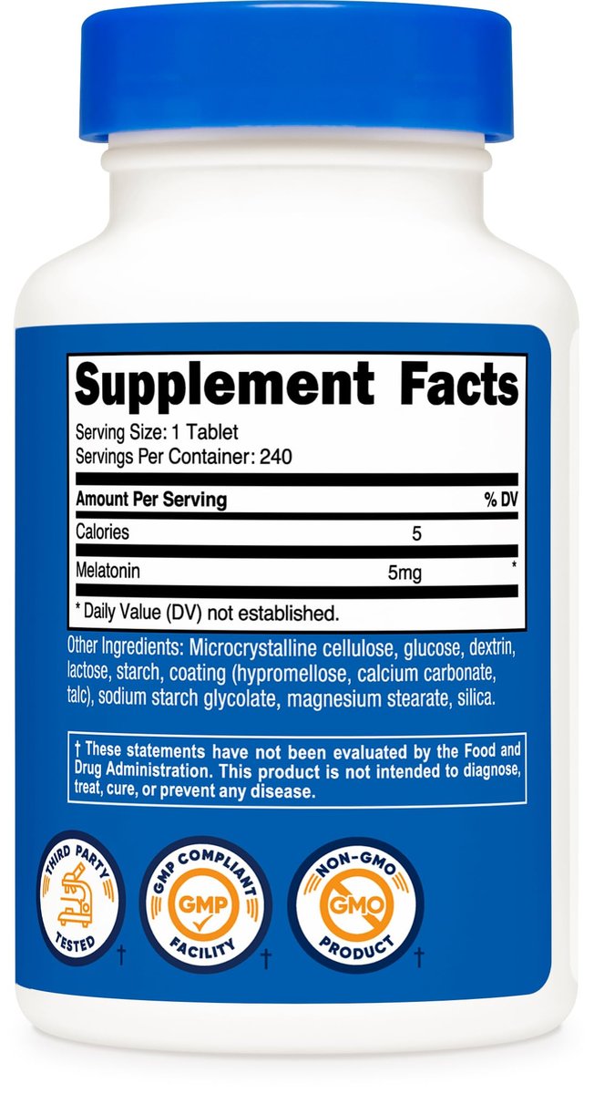 Nutricost Melatonin 5mg, 240 Tabletten - 5mg pro Portion, Non-GMO, Glutenfrei