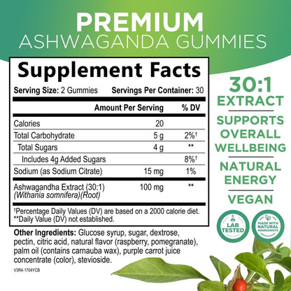 Ashwagandha Gummis – Fortschrittliche Ashwagandha-Gummi-Formel für den täglichen Gebrauch – Natürliche Antioxidans-Unterstützung & Gehirngesundheit – Natürliche Ruhe, Entspannung & Immununterstützung – Beerengeschmack – 60 Gummis