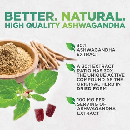 Ashwagandha Gummis – Fortschrittliche Ashwagandha-Gummi-Formel für den täglichen Gebrauch – Natürliche Antioxidans-Unterstützung & Gehirngesundheit – Natürliche Ruhe, Entspannung & Immununterstützung – Beerengeschmack – 60 Gummis