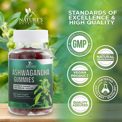 Ashwagandha Gummis – Fortschrittliche Ashwagandha-Gummi-Formel für den täglichen Gebrauch – Natürliche Antioxidans-Unterstützung & Gehirngesundheit – Natürliche Ruhe, Entspannung & Immununterstützung – Beerengeschmack – 60 Gummis
