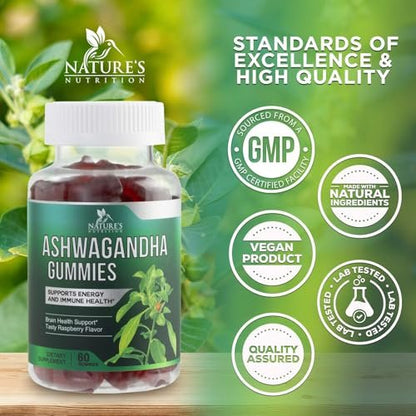 Ashwagandha Gummis – Fortschrittliche Ashwagandha-Gummi-Formel für den täglichen Gebrauch – Natürliche Antioxidans-Unterstützung & Gehirngesundheit – Natürliche Ruhe, Entspannung & Immununterstützung – Beerengeschmack – 60 Gummis