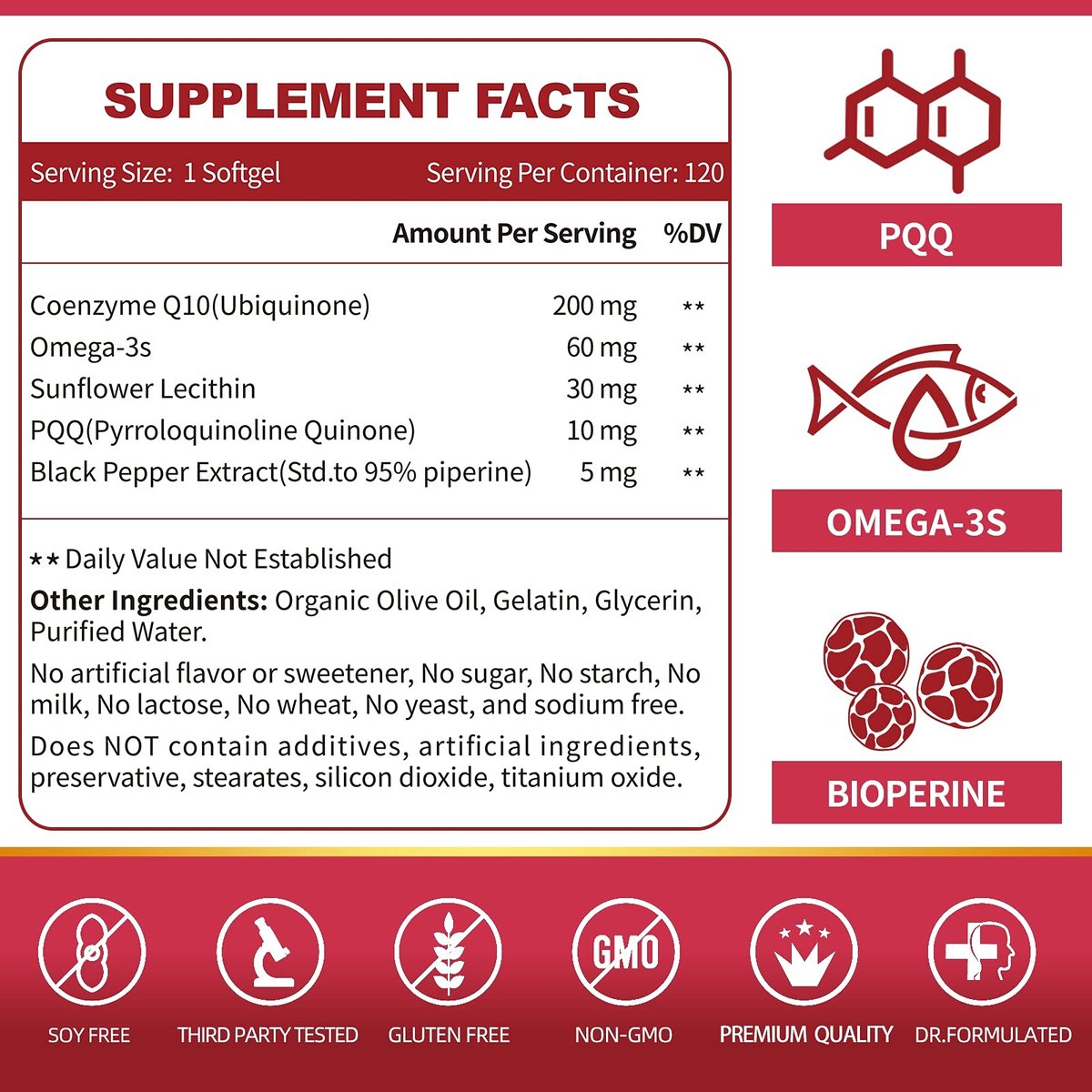 ZEBORA CoQ10 200 mg Weichkapseln mit PQQ, BioPerin & Omega-3 – 120 Portionen Coenzym Q10 (Ubichinon) zur hohen Aufnahme, starkes Antioxidans, Unterstützung von Herz & Energieproduktion