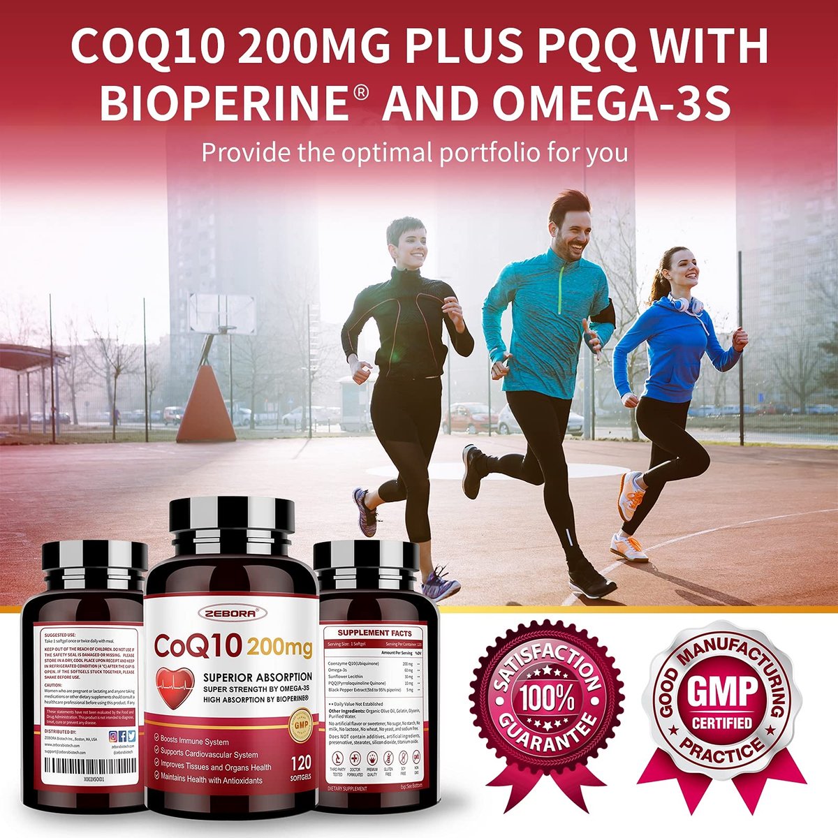 ZEBORA CoQ10 200 mg Weichkapseln mit PQQ, BioPerin & Omega-3 – 120 Portionen Coenzym Q10 (Ubichinon) zur hohen Aufnahme, starkes Antioxidans, Unterstützung von Herz & Energieproduktion