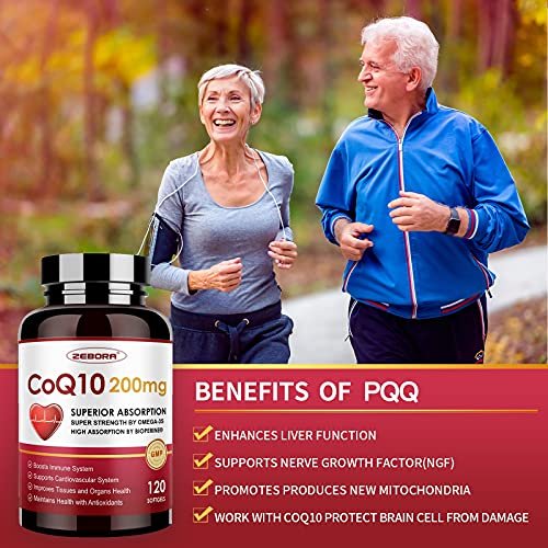 ZEBORA CoQ10 200 mg Weichkapseln mit PQQ, BioPerin & Omega-3 – 120 Portionen Coenzym Q10 (Ubichinon) zur hohen Aufnahme, starkes Antioxidans, Unterstützung von Herz & Energieproduktion