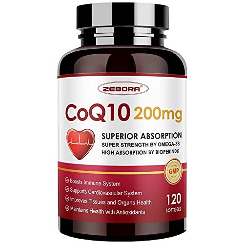 ZEBORA CoQ10 200 mg Weichkapseln mit PQQ, BioPerin & Omega-3 – 120 Portionen Coenzym Q10 (Ubichinon) zur hohen Aufnahme, starkes Antioxidans, Unterstützung von Herz & Energieproduktion