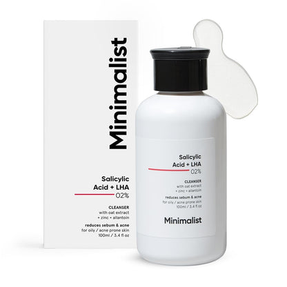 Minimalist 2% Salicylsäure Gesichtsreinigung für fettige, zu Akne neigende Haut | Anti-Akne Gesichtsreiniger mit LHA & Zink | Sulfatfreier sanfter BHA-Flüssigpeeling | Für Frauen & Männer | 3,4 Fl Oz / 100 ml