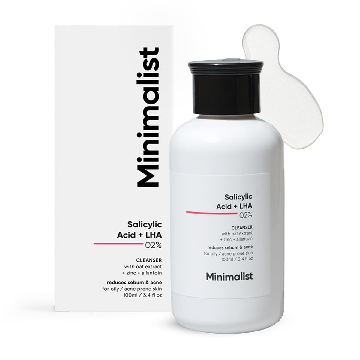 Minimalist 2% Salicylsäure Gesichtsreinigung für fettige, zu Akne neigende Haut | Anti-Akne Gesichtsreiniger mit LHA & Zink | Sulfatfreier sanfter BHA-Flüssigpeeling | Für Frauen & Männer | 3,4 Fl Oz / 100 ml