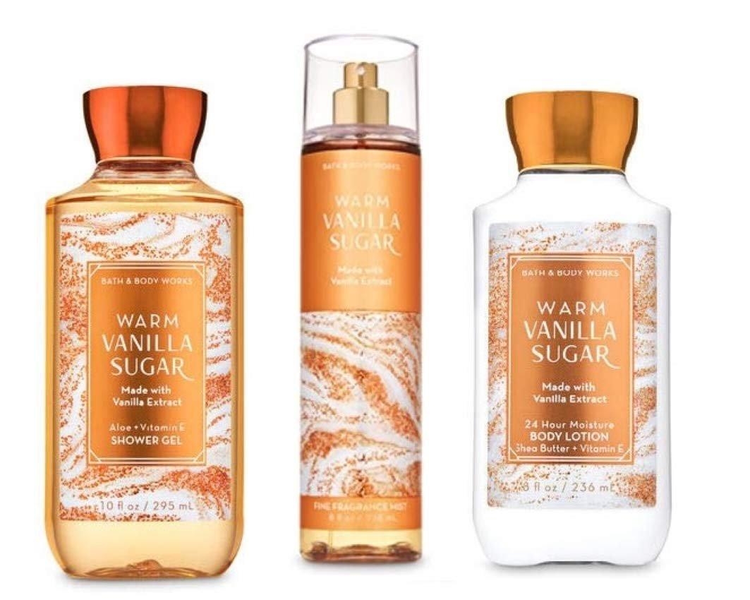 Bath & Body Works Warm Vanilla Sugar - Set in Originalgröße: Duschgel, Bodylotion und Duftnebel