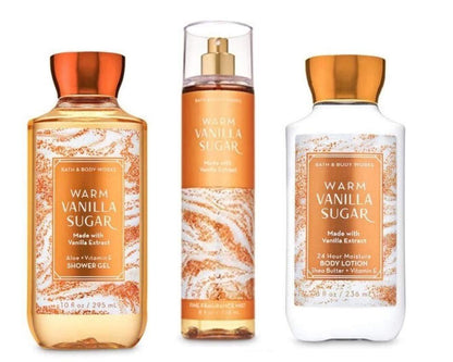 Bath & Body Works Warm Vanilla Sugar - Set in Originalgröße: Duschgel, Bodylotion und Duftnebel