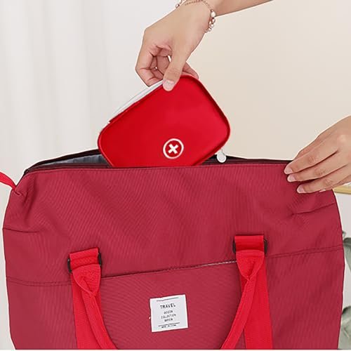 Linsiter Tragbare Leere Erste-Hilfe-Tasche, Mini Reise-Medizinbeutel mit Doppelreißverschluss, Handliche Pillentasche für Zuhause und unterwegs, Rot
