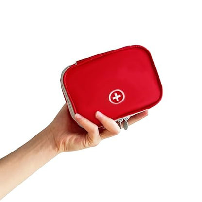 Linsiter Tragbare Leere Erste-Hilfe-Tasche, Mini Reise-Medizinbeutel mit Doppelreißverschluss, Handliche Pillentasche für Zuhause und unterwegs, Rot