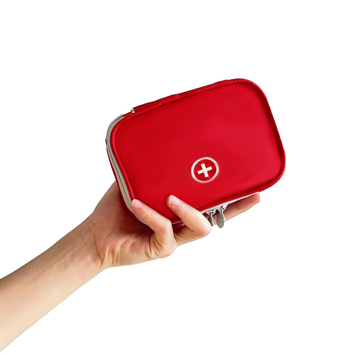 Linsiter Tragbare Leere Erste-Hilfe-Tasche, Mini Reise-Medizinbeutel mit Doppelreißverschluss, Handliche Pillentasche für Zuhause und unterwegs, Rot