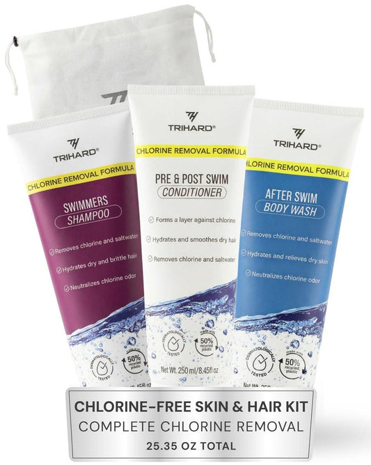 Complete Chlorine Removal Bundle By TRIHARD | Shampoo, Conditioner, Body Wash | Ultimative Vor- und Nach-Schwimmbadpflege
